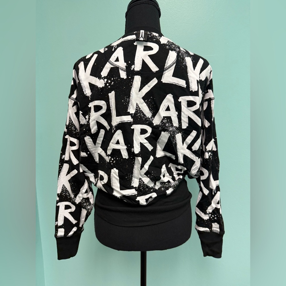 Karl Lagerfeld paris graffiti pullover ribbed round neck in black/white size xs - Picture 5 of 8